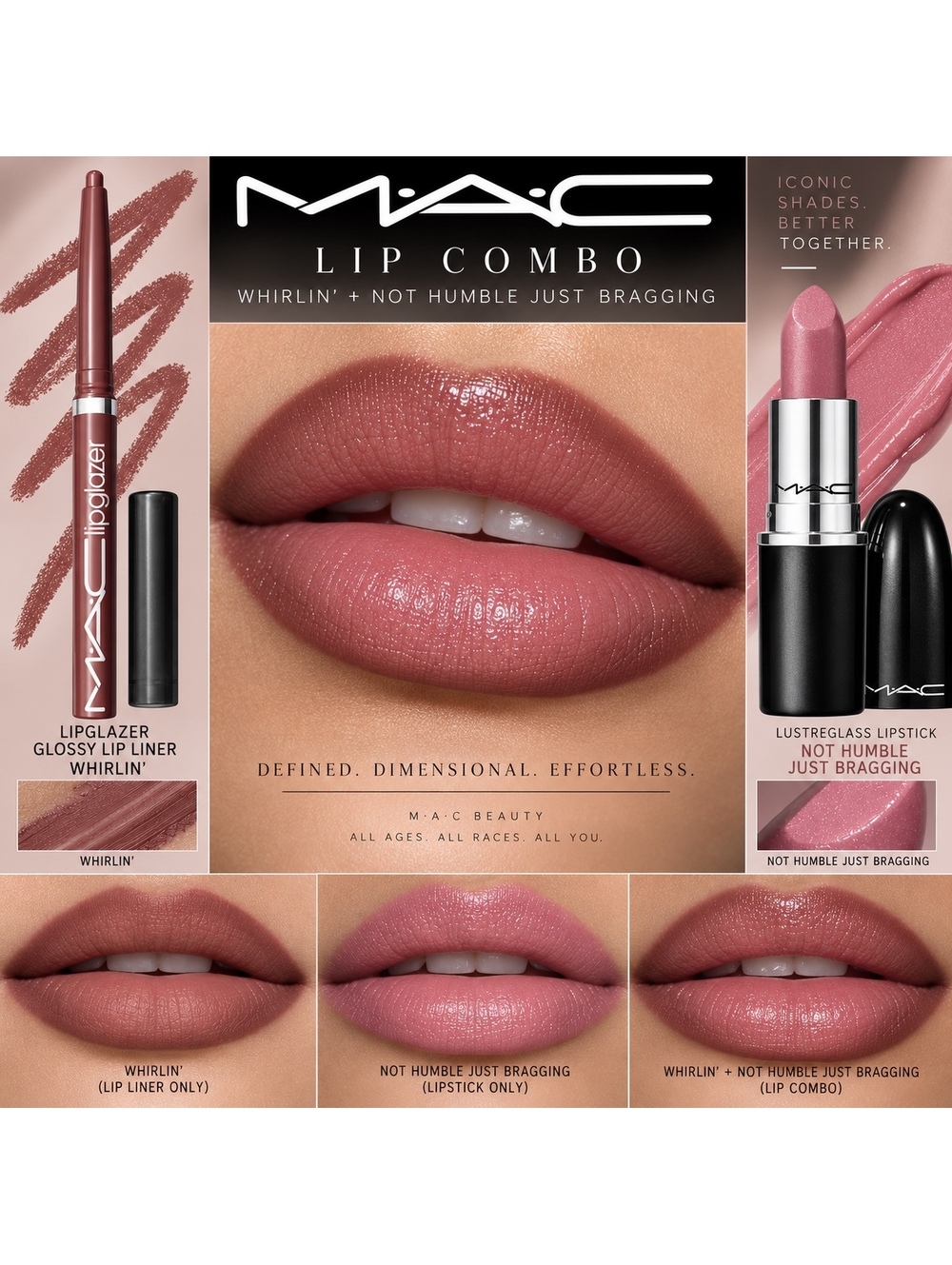 M•A•C Lip Combo •Glossy Liner Whirlin & Lustreglass Not Humble Just Bragging